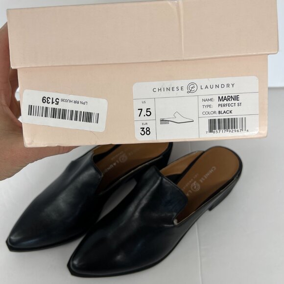 Sz 7.5 NWT Chinese Laundry Marnie Black Slip-On Pointed Toe Mules Shoes Women - Picture 11 of 14